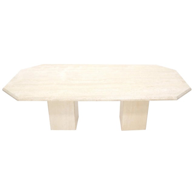 Large Rectangular Double Pedestal Travertine Dining or Conference Table For Sale - Image 13 of 13