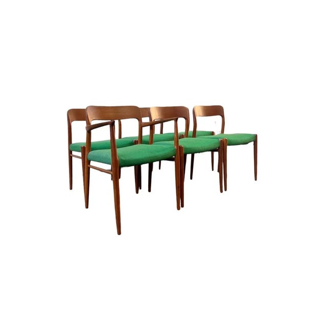 Mid-Century Modern Vintage Danish Modern Dining Chairs by N. O Moller for Jl Moller Stamped. Set of 6. For Sale - Image 3 of 10