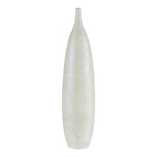 Artisan Tall White Ceramic Vase with Subtle Relief Decoration For Sale