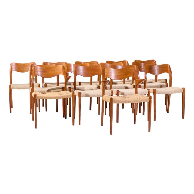 Niels Moller Models 55 and 71 Mid Century Danish Teak Dining Chairs - Set of 12 For Sale