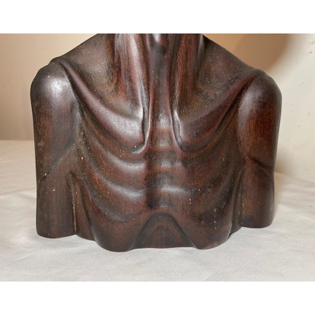 Brown 1930s Hand Carved Wooden Balinese Elder Old Man Bust Sculpture Statue Bust For Sale - Image 8 of 13