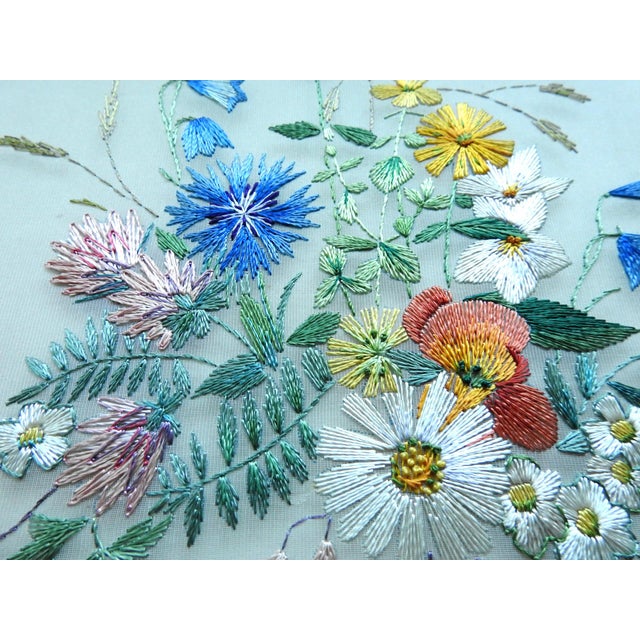 Traditional Mid-Century Framed Silk Needlework Botanical Wildflower Art For Sale - Image 3 of 9
