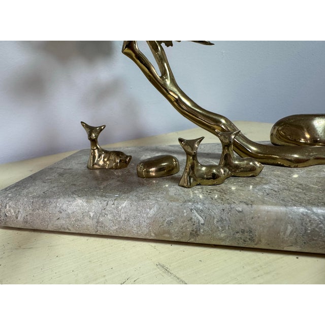 Brass Vintage Signed Bijan Brass Bonsai Tree Sculpture, Deer Family, Marble Base For Sale - Image 8 of 11
