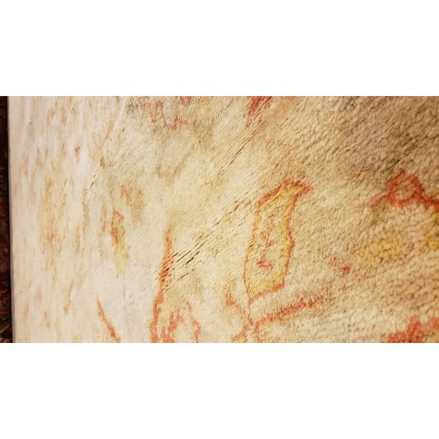 Textile Antique Oushak Carpet, Oriental Rug, Handmade Ivory, Muted Shrimp, Soft Coral For Sale - Image 7 of 14