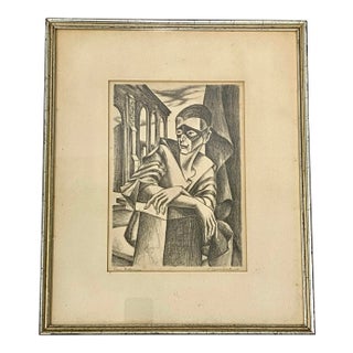 Vintage Lithograph "The Actor" Pencil Signed and Titled C.1940 For Sale