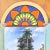 Intriguing acrylic painting on canvas with an ocean view through open doors under a stained glass transom, with a rocking...