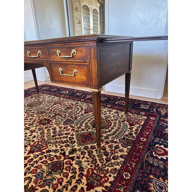 Early 20th Century John Widdicomb Mahogany Partner's Desk With Leather Top and Pull-Out Writing Slides For Sale - Image 12 of 16