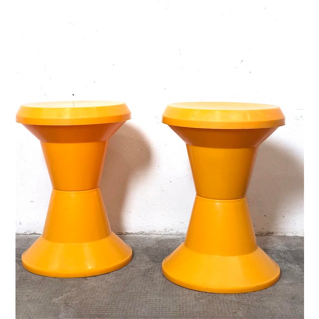 Pair of "diablo" space age stools from the 1970s by giganplast. Made in italy. The stools are made of molded plastic....