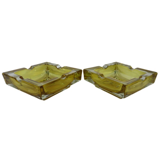 1970s Modernist Amber Glass Ashtrays - a Pair For Sale - Image 5 of 7