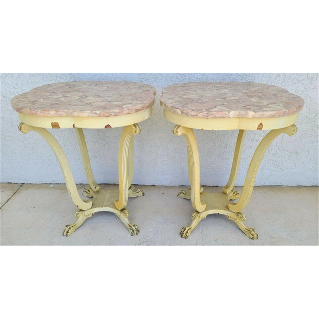 Tall Vintage Louis XV Style Claw Footed Marble Side Tables Nightstands - a Pair For Sale In Miami - Image 6 of 8