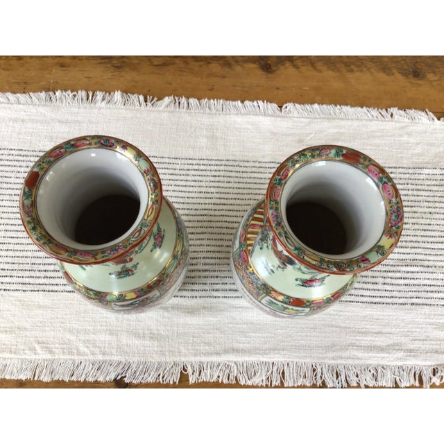 A Pair of Vintage Asian Vases Hand-Painted With Roosters and Florals in Hong Kong For Sale - Image 9 of 12