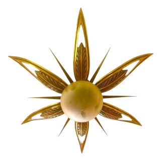 Art Deco French Chandelier with Gilt Bronze and Glass Starburst Sunburst, 1935 For Sale