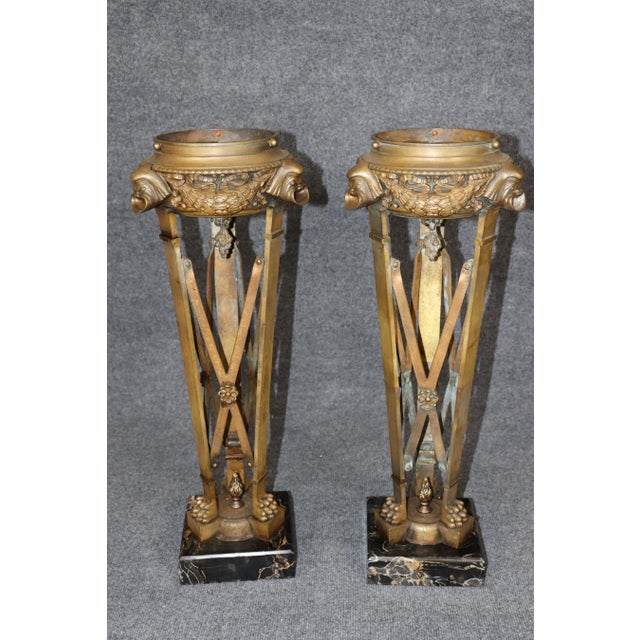 Traditional Pair 19th C Bronze and Potoro Marble Empire Style Urns For Sale - Image 3 of 12