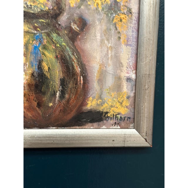 Mid 20th Century Monica Gilhorn, Vessel with Mimosa, 1950s, Oil on Canvas, Framed For Sale - Image 5 of 13