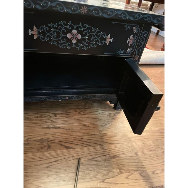 Vintage Korean Black Lacquer Chinoiserie Coffee Table With Mother of Pearl Inlay For Sale - Image 9 of 10