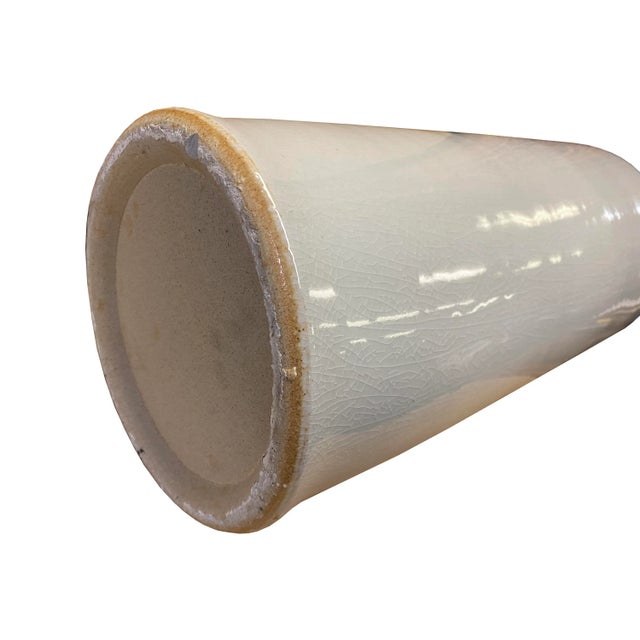 Chinese Off White Porcelain Crackle Pattern Column Vase Holder For Sale - Image 4 of 7