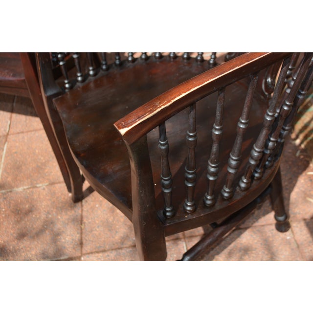 American 1950s Stickley & Brandt Mahogany Wood 3 Piece Curved Parlor Set Bench Chair & Rocker For Sale - Image 3 of 18