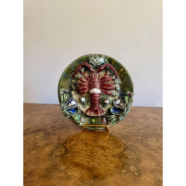 Antique Portuguese Majolica Palsy Ware Lobster Wall Plate, 1940 For Sale - Image 6 of 6