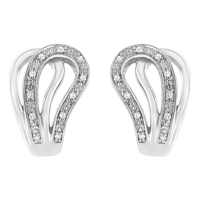 .925 Sterling Silver Pave-Set Diamond Accent Horseshoe Hoop Earring (I-J Color, I1-I2 Clarity) For Sale