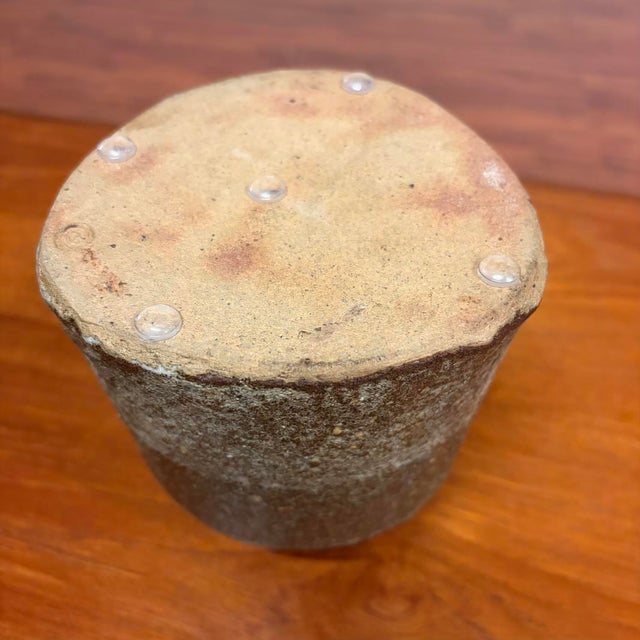 Vintage Brutalist Studio Pottery Triangular Bottle Vase With Textured Ash Glaze For Sale - Image 11 of 11