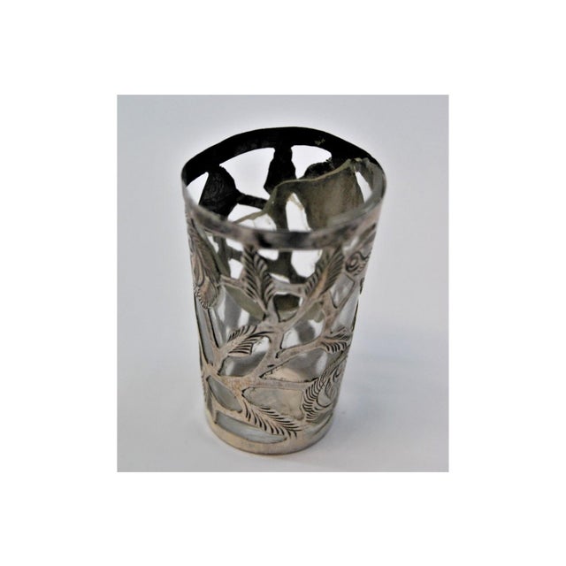 Glass Cups with Cut-Out Silver Application and Tray with Trim, Set of 10 For Sale - Image 3 of 10