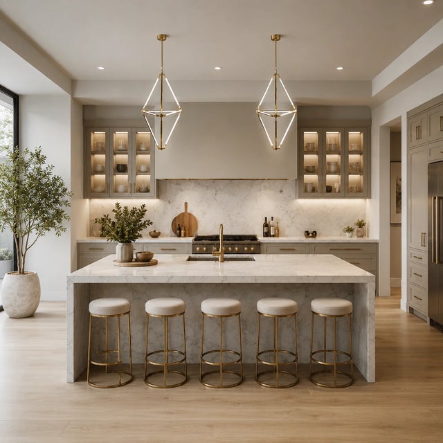 This LED chandelier in a Satin Brass finish showcases a bold geometric design that adds both function and intrigue to any...