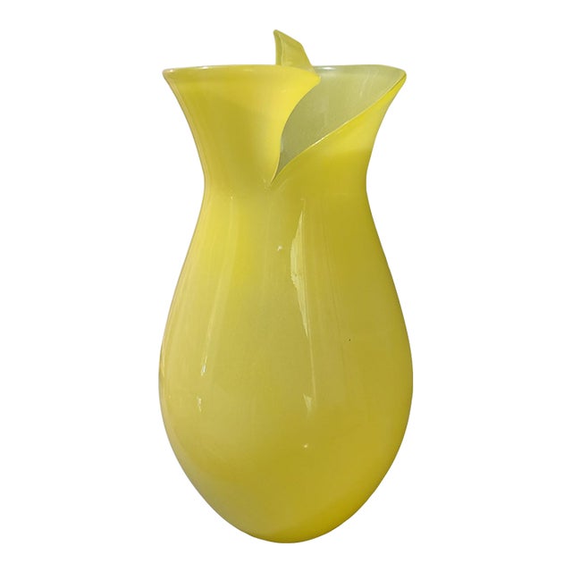 Mid 20th Century Hand Blown Italian Art Glass Yellow Abstract Top Vase For Sale