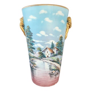 Vintage Hand-Painted Ceramic Umbrella Stand / Floor Vase For Sale
