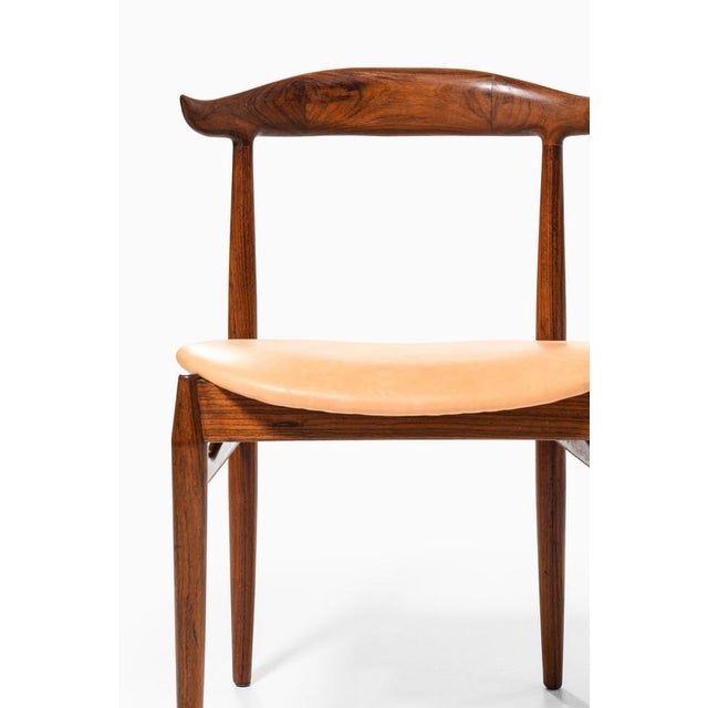 Dining Chairs in Leather and Rosewood attributed to Knud Færch, 1950s, Set of 6 For Sale - Image 4 of 11