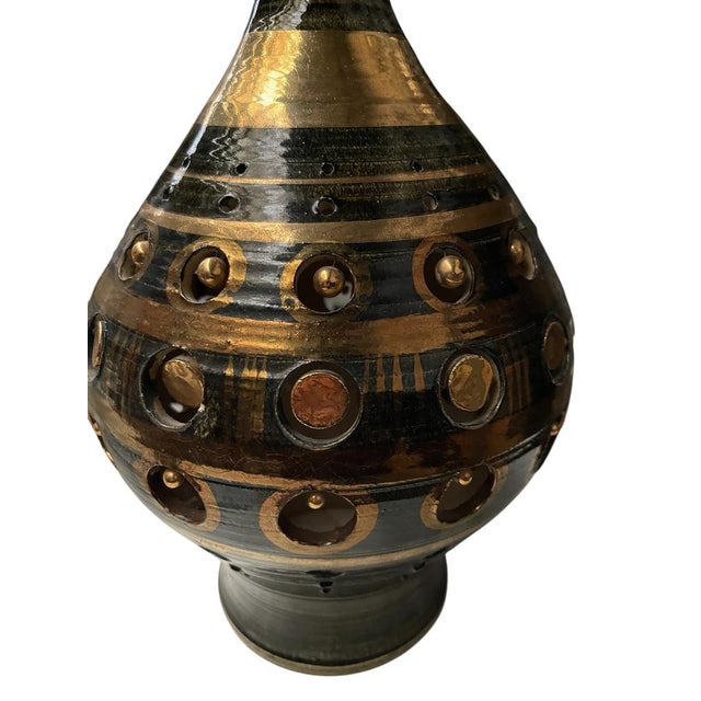 Black Vintage Studio Pottery Ceramic Lamp by Georges Pelletier, 1970s For Sale - Image 8 of 9