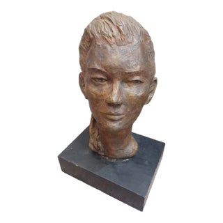 Vintage Lost Wax Clay Sculpture of Woman With Ponytail For Sale