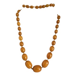 Antique Art Deco Graduated Amber Marbled Bead Necklace, 1930 For Sale