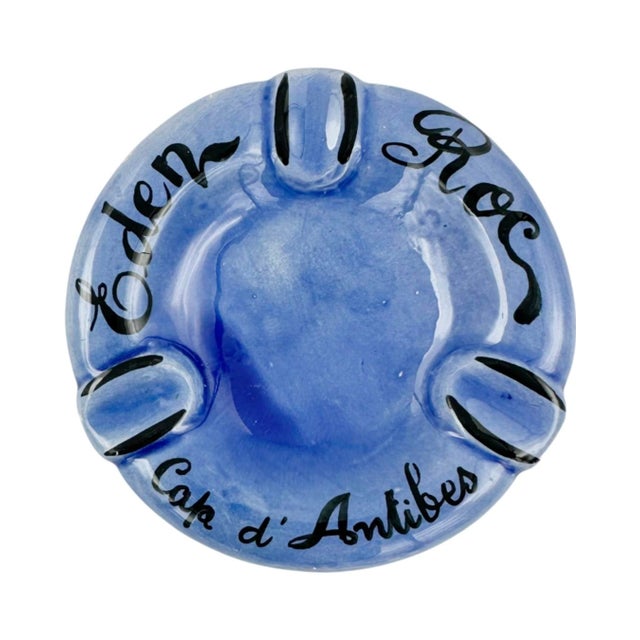 Mid-Century Modern Vintage Hotel Eden Roc Cap d'Antibes Blue Ceramic Ashtray For Sale - Image 3 of 9