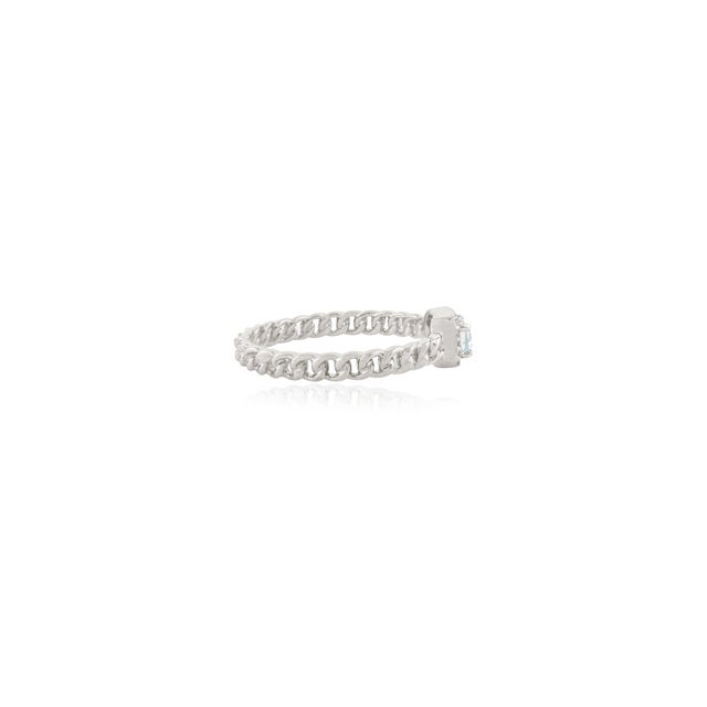 Not Yet Made - Made To Order 14k White Gold Halo Diamond Topaz Baguette Ring Size 6.5 For Sale - Image 5 of 11