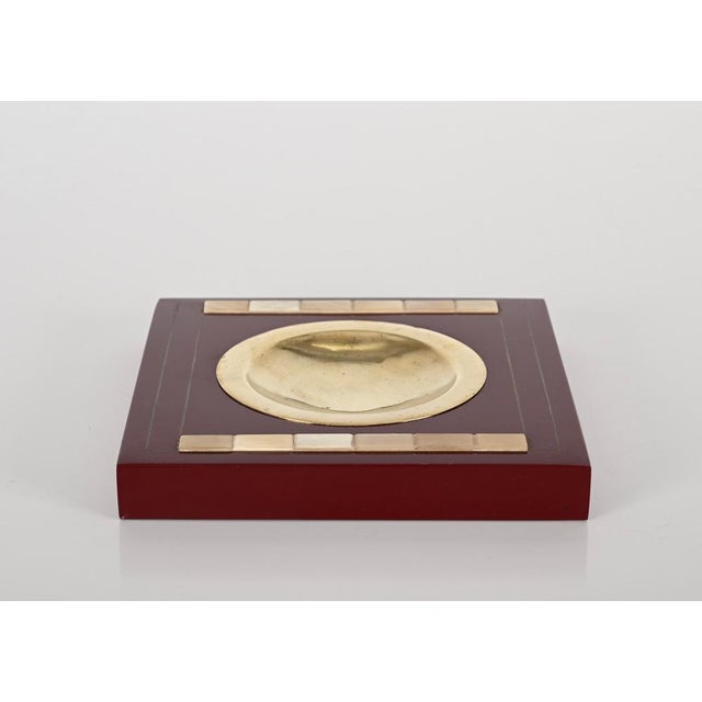 Metal Mid-Century Burgundy Lacquer and Brass Vide-Poche from Dior, Italy, 1970s For Sale - Image 7 of 15