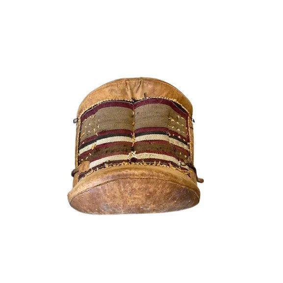 Vintage Antique Leather Camel Saddle – Textile Detail Decor Piece For Sale - Image 10 of 10