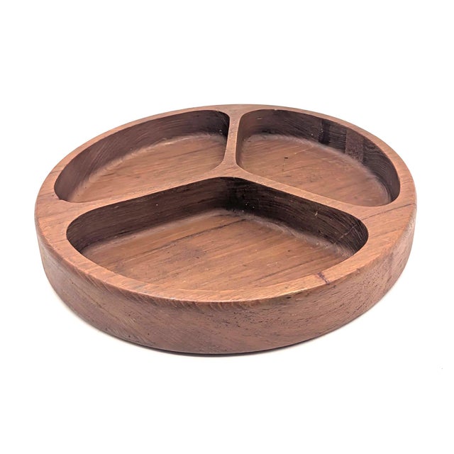 Mid-Century Modern 1970s Teak Wood Partitioned Snack Bowl For Sale - Image 3 of 11