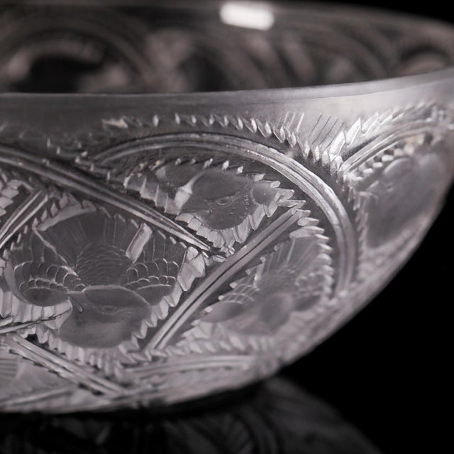 1970s Signed Lalique France Pinsons Frosted Crystal Bowl For Sale - Image 9 of 9