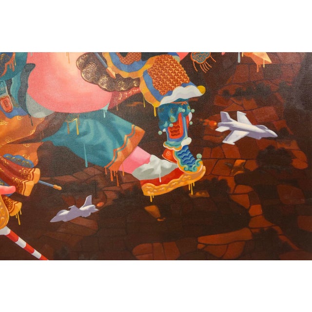 Lu Peng Large Colorful Provocative Acrylic Painting Titled Floating, 1996, Chinese For Sale - Image 10 of 11