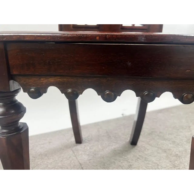 Antique English Gothic Revival Carved Oak Hall Chair With Pierced Tracery Back For Sale - Image 10 of 12
