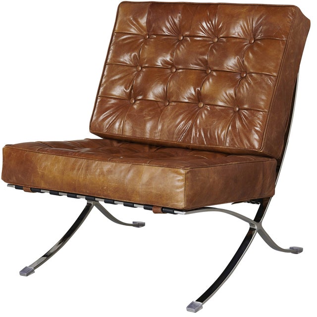 Animal Skin Francisco Modern Curule Style Chair and Ottoman Set - Brown Leather For Sale - Image 7 of 9