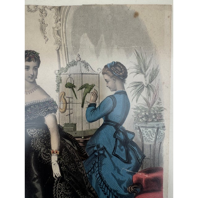 1869 Hand-Colored French Fashion Plate From La Mode Illustrée, Framed For Sale - Image 9 of 11