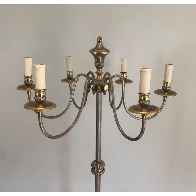 1940s 1940s Neoclassical 6-Light in Silver and Brass Floor Lamp For Sale - Image 5 of 12