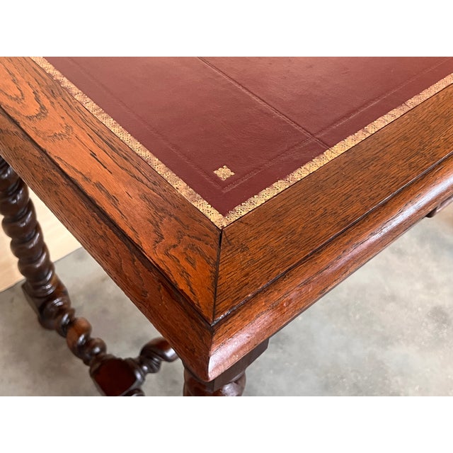 Antique French Walnut Desk with Drawer and Leather Top, 1890 For Sale - Image 11 of 15