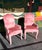 The perfectly pink accent chair pair. Great size, style, and finish. 24.5” w 26” d 42” h 18” seat d 24” arm h 19” seat h