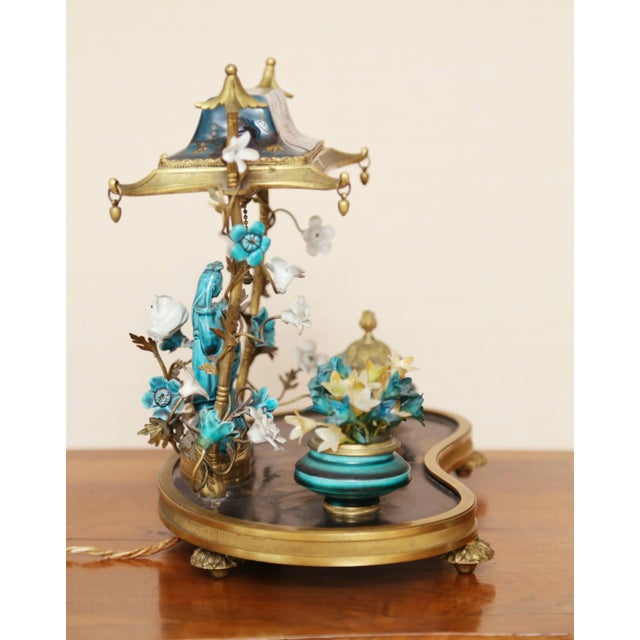 French Chinoiserie Turquoise-Blue Porcelain Encrier Table Lamp For Sale In West Palm - Image 6 of 9