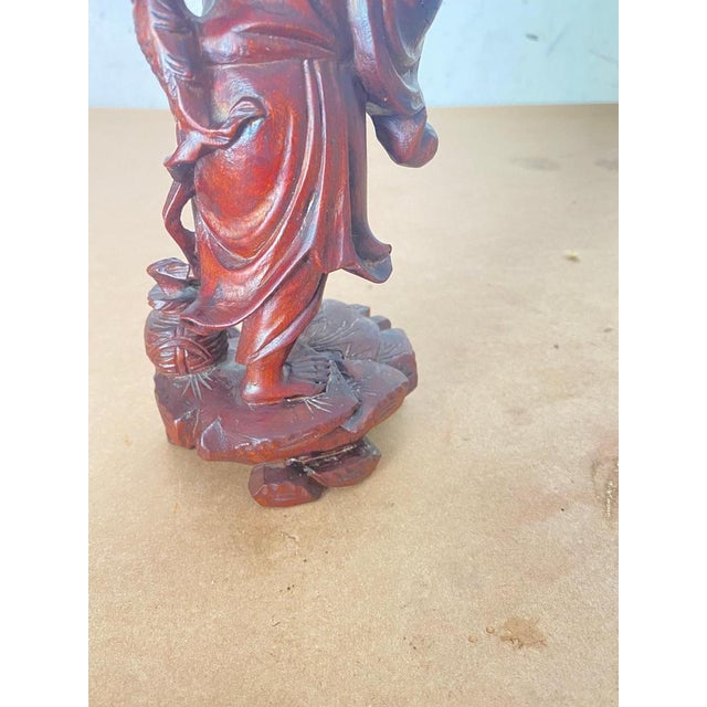 Republic Period Chinese Carved Wood Statue of a Fisherman, 1900s For Sale - Image 5 of 9