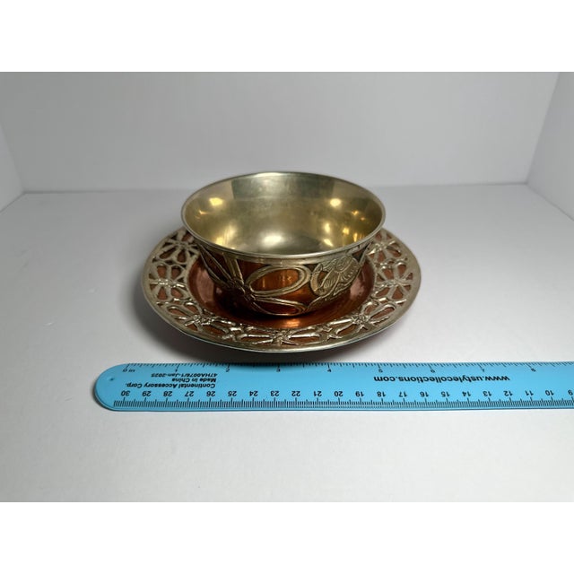 1920s Persian Silver-on-Copper "Ghalamzani" Bowl & Plate Set (8 Pieces) For Sale - Image 10 of 10