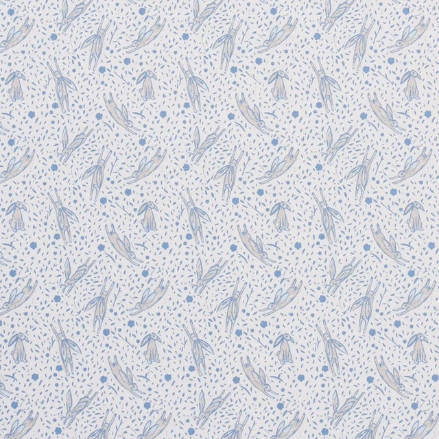 Sample - Schumacher x Marie-Chantal Rabbit High Performance Print Fabric in Blue For Sale