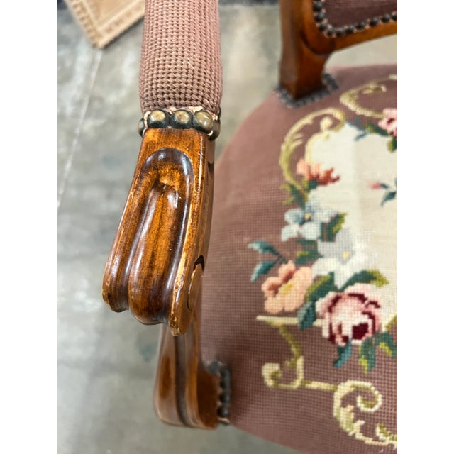 French Antique French Style Needlepoint Arm Chair For Sale - Image 3 of 9